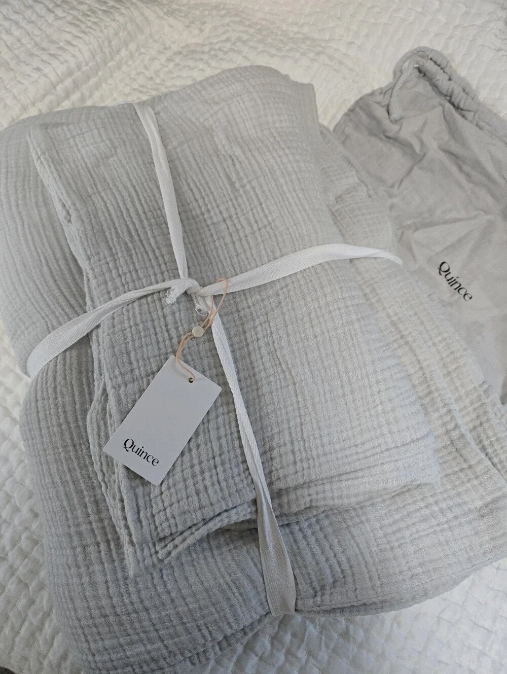 NWT Quince Organic Cotton Gauze Duvet Cover Set King & Shams Grey Quiet Luxury